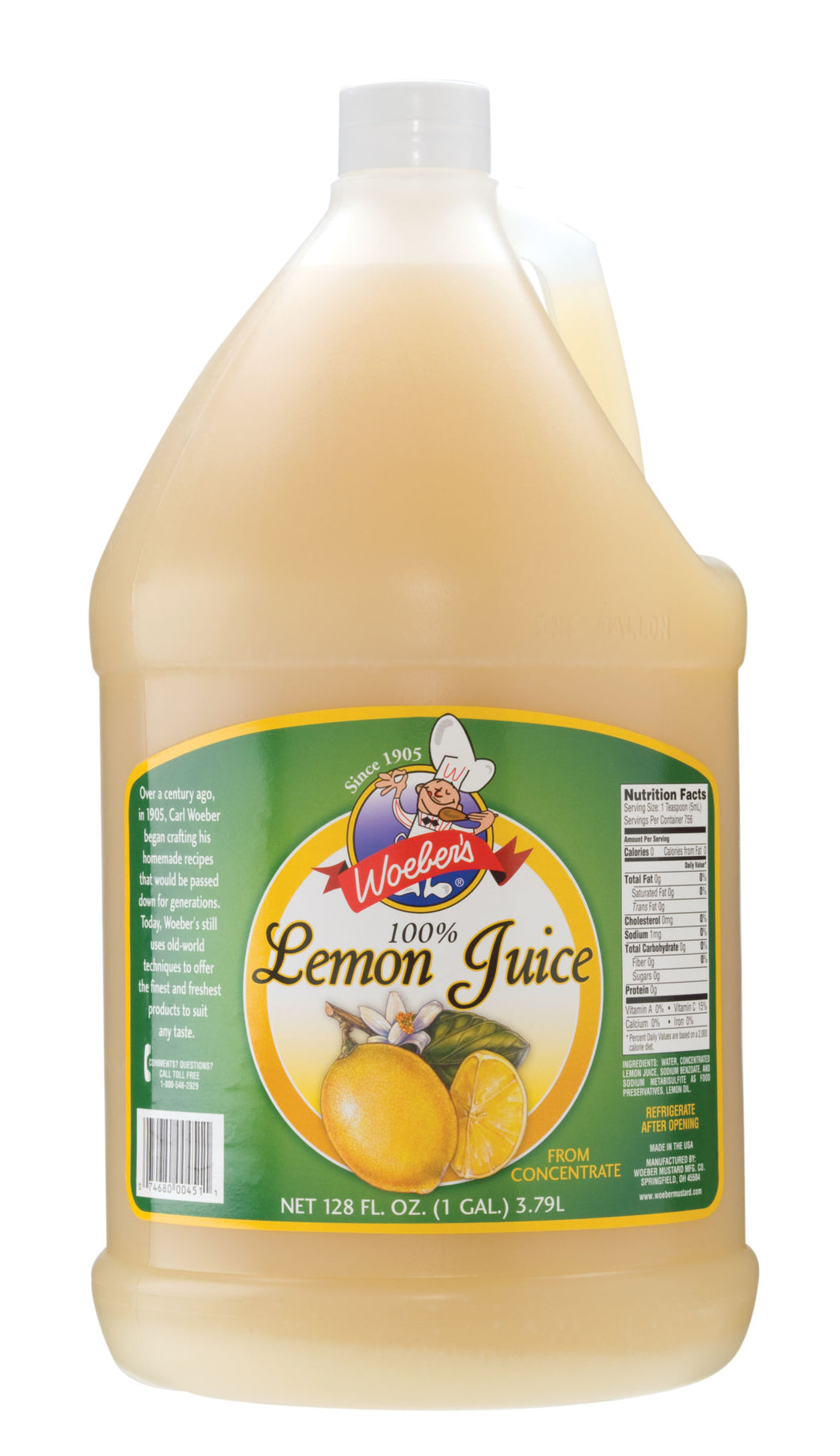 WOEBER REAL LEMON JUICE 100% 4X1GAL